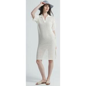 PrettyLittleThing White Eyelet Knit Polo Dress size XL